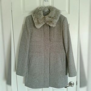 NWOT Ann Taylor LOFT Grey Faux Fur Winter Coat M